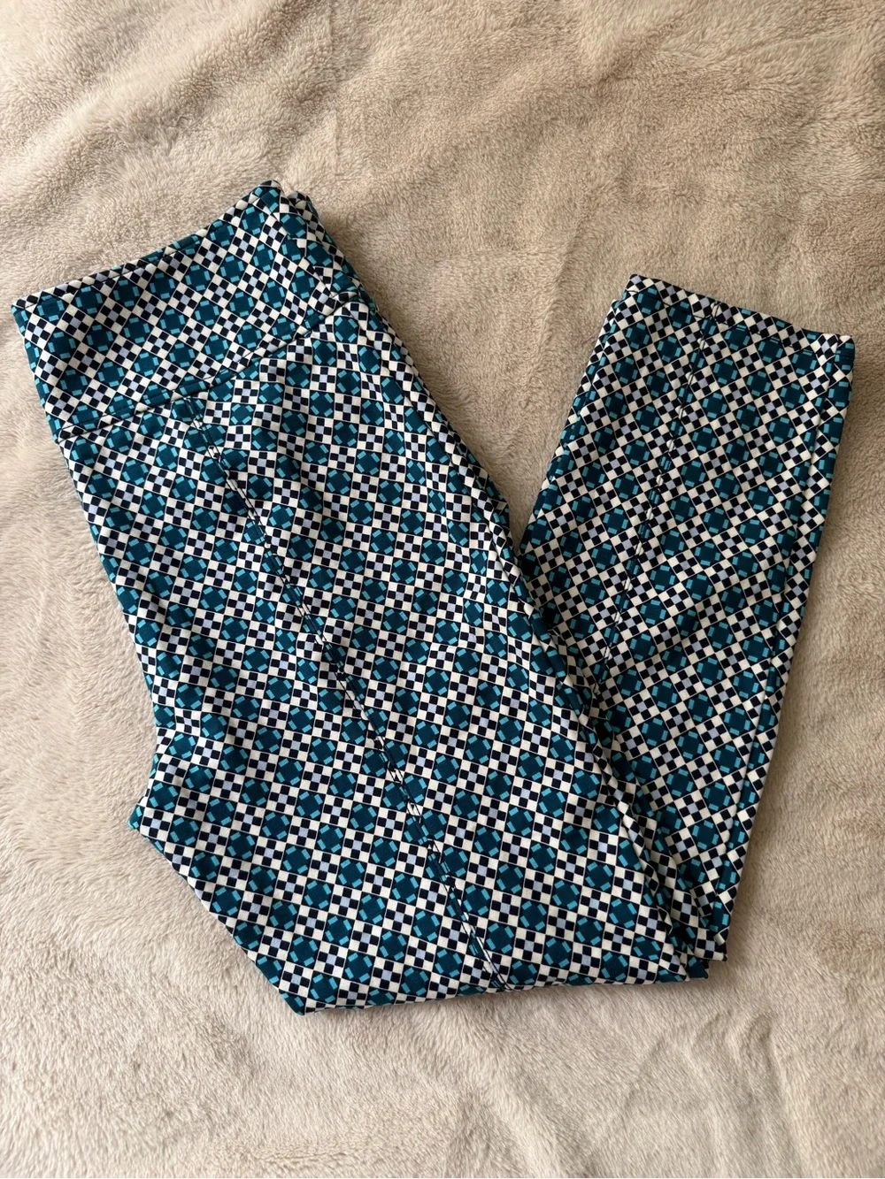 Anthropologie Maeve Tailored Mosaic Print Ankle Pants Blue Size M